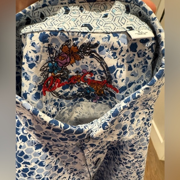 Robert graham shirt blue bee hive look Large maximalist y2k fun A16 - Picture 3 of 5